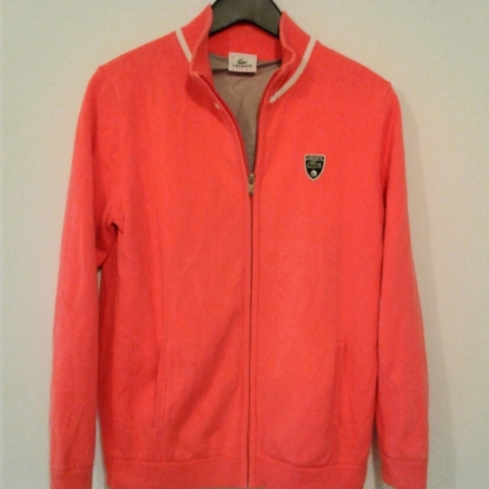 Lacoste Zip Up Knit Golf Jumper Cardigan Womens France 44 M Sweater Jacket Coral